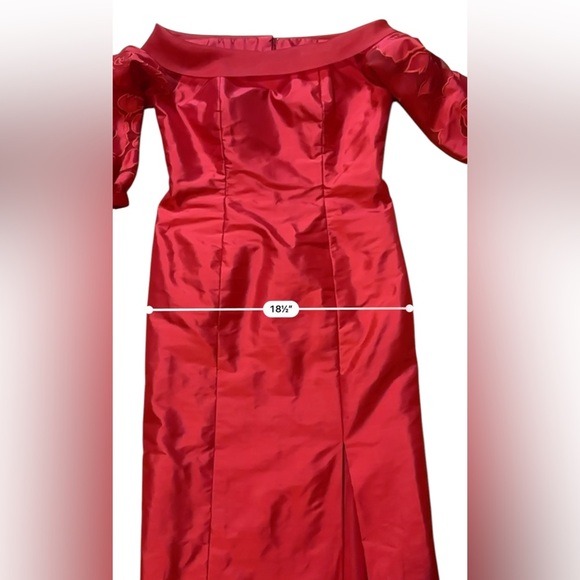 Marisa Baratelli Thai Silk Red Off The Shoulder Gown Floral Sheer Sleeves Sz 10 - Picture 10 of 11